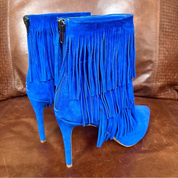 Steve Madden Cobalt Blue Suede Fringe Stiletto Booties Size 10 - Picture 11 of 11